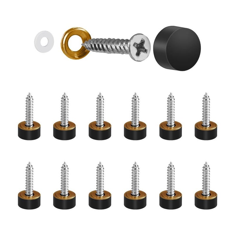 KAKULO Mirror Screws with Decorative Caps Solid Brass Screw Cap Nails Black Mirror Screws Fasteners (10MM 12Pack) - Image 1